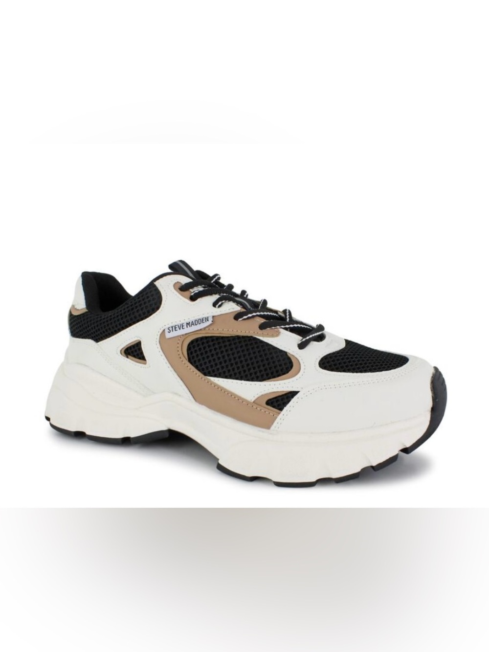 Steve Madden Men’s ( Unisex)Black, Cream & Tan Mesh Lace-Up Sneakers